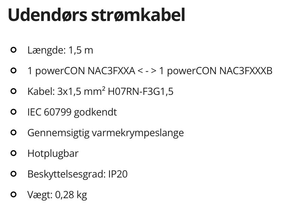 Prof strømkabler 3 stk. helt nye ,