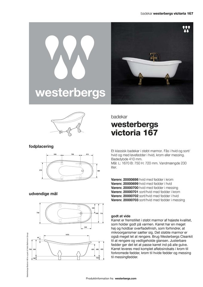 Badekar Westerbergs Victoria 167