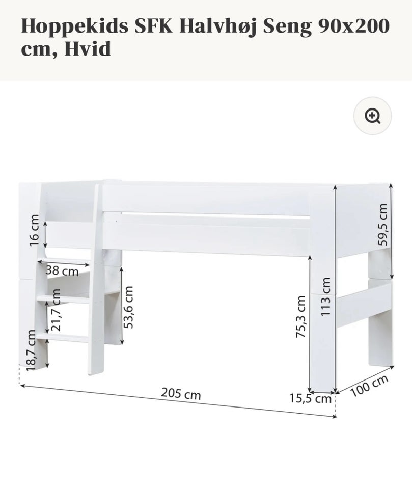 Halvhøj seng, b: 100 l: 205