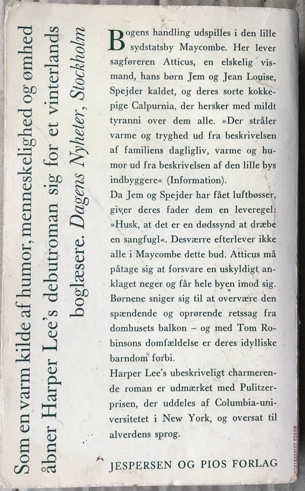 Dræb ikke en sangfugl, Harper Lee,