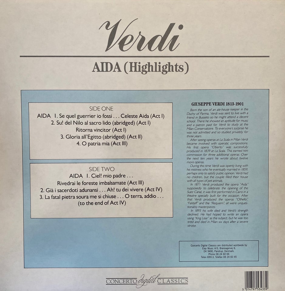 LP, Verdi, Maskeballet + Aida