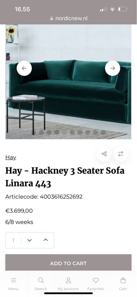 Sofa velour 3 pers