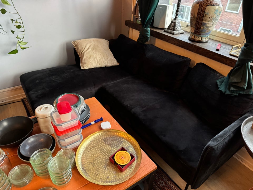 Hjørnesofa, velour, 3 pers.