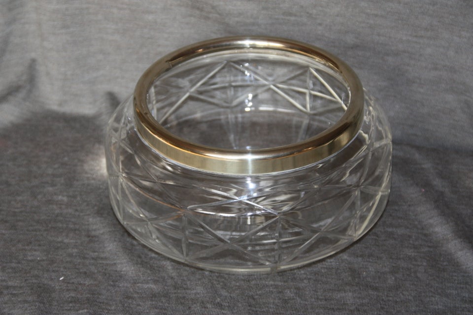 Glas glasskål med sølvkant
