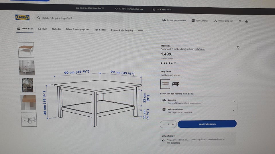 Sofabord, Hemnes, b: 90 l: 90 h: 46