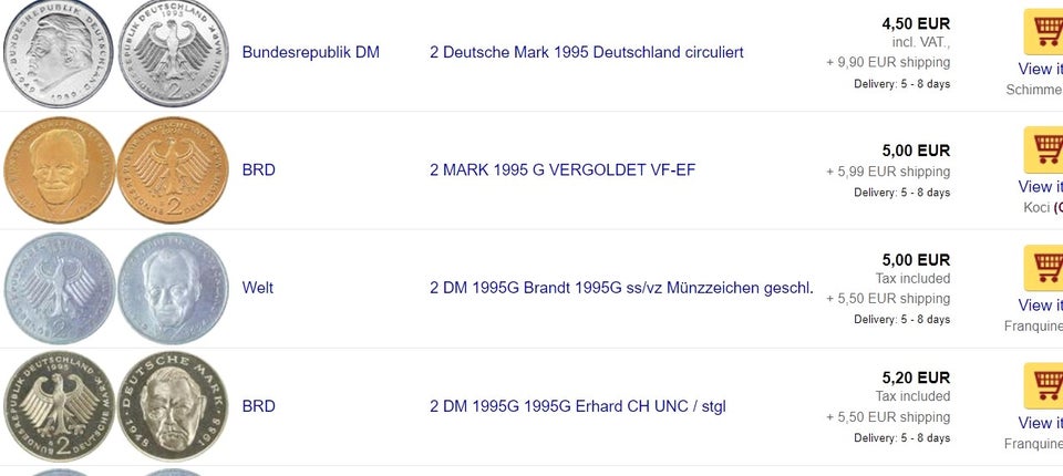 Vesteuropa mønter 1995 G !