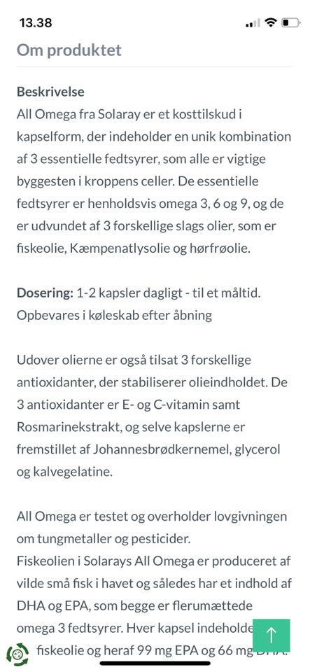 Kosttilskud, Wellvita fiskeolie