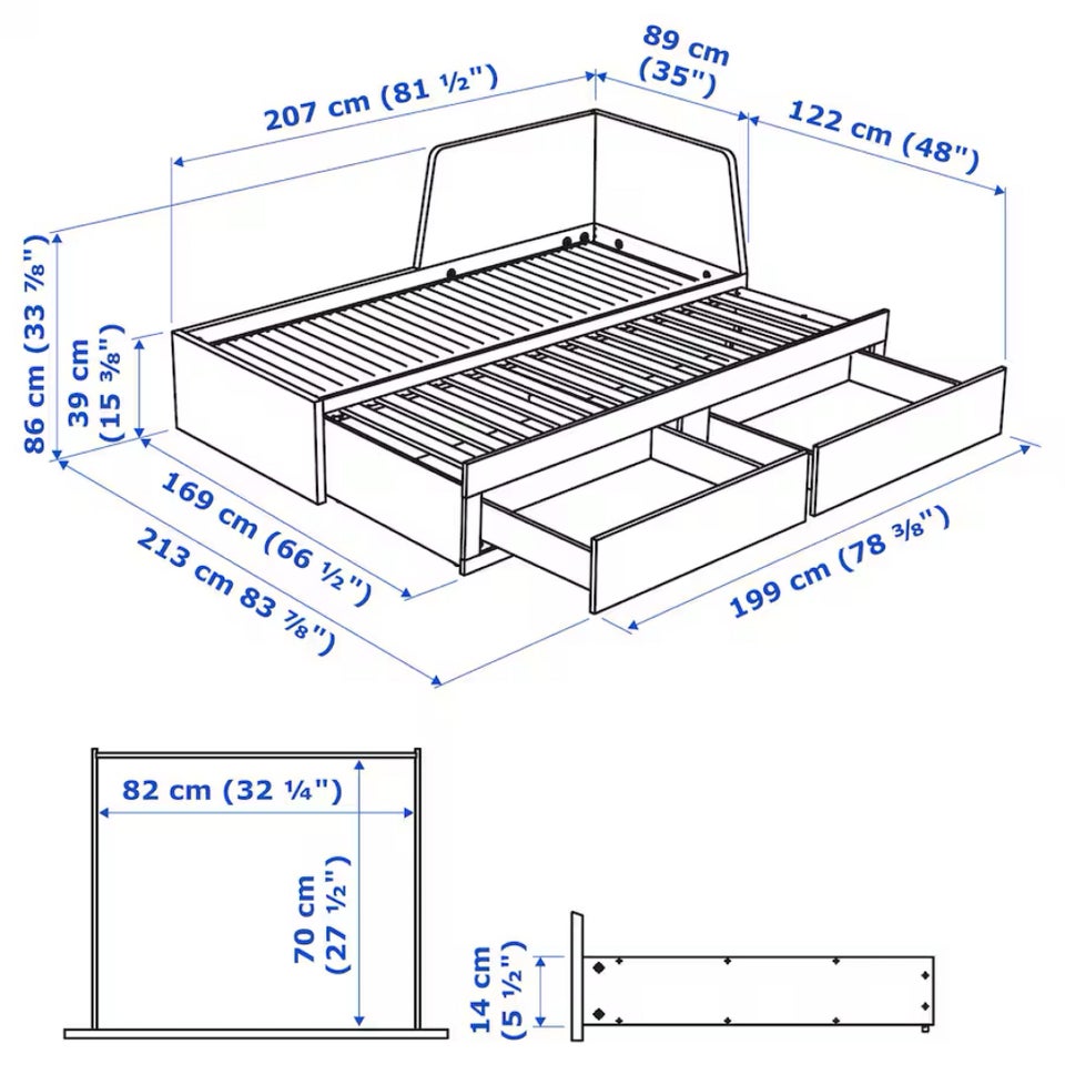 Sovesofa, Ikea, b: 86 l: 207 h: 80