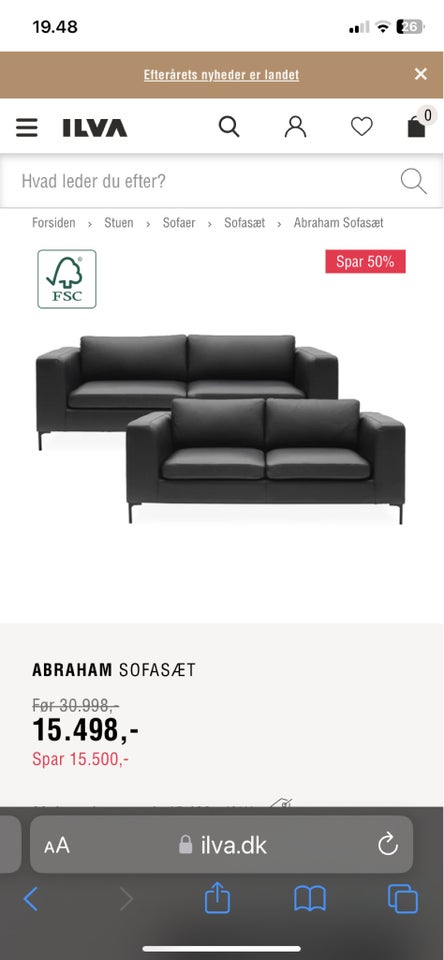 Sofa, læder, Ilva