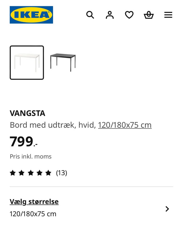 Spisebord, IKEA, b: 75 l: 120