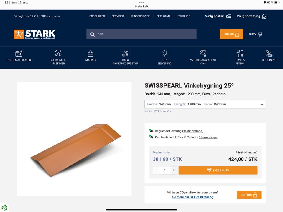 SWISSPEARL VINKLER RØDBRUN 25 GR -