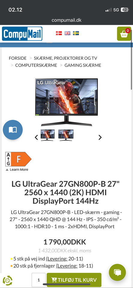 LG, 27GN800P-B 27”, 27 tommer