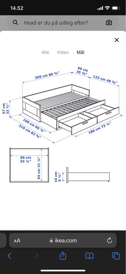 Sovesofa, Ikea brimnes, b: 90 l: 205