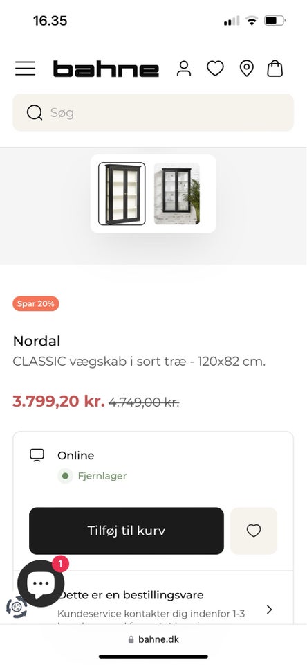 Hængevitrine, Nordal vægskab , b: