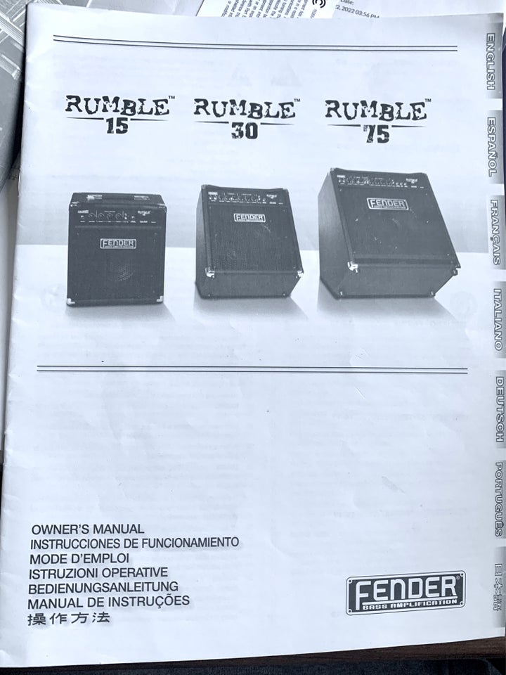 Owners Manual , Fender Rumble 15