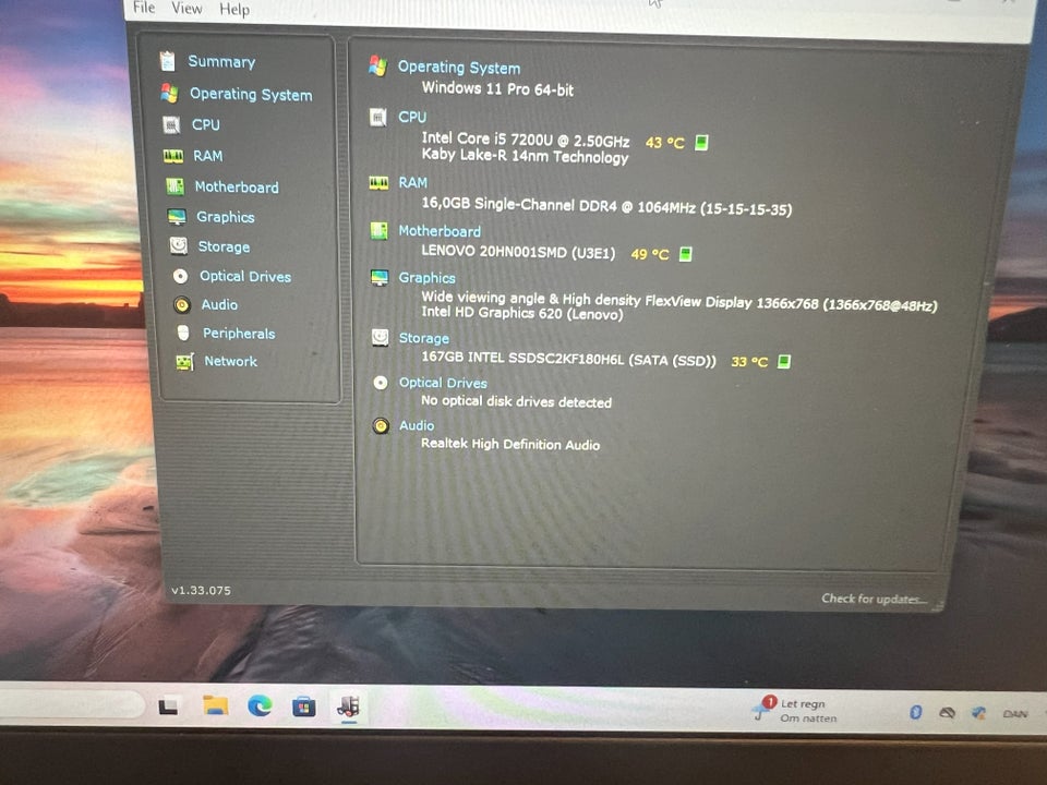 Lenovo X270, 2,5 GHz, 16 GB ram