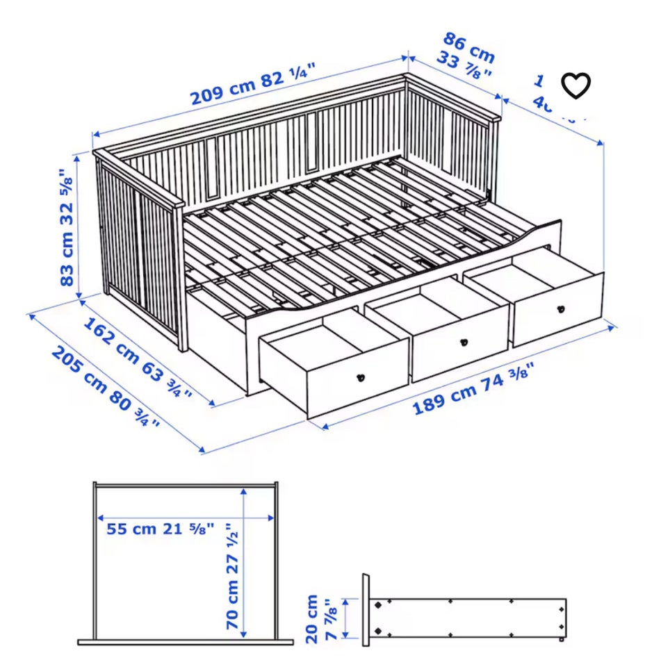 Sovesofa, Ikea Hemnes , b: 80 l: 200