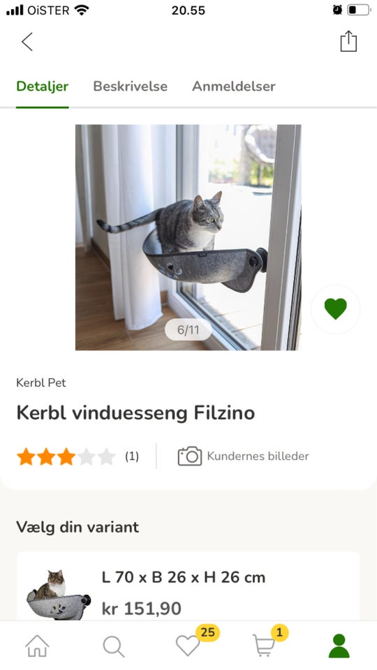 Vinduesseng til kat, b: 26 d: 26 h: 70