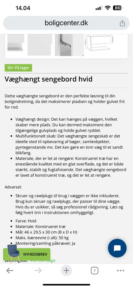 Sengebord, Vidaxl