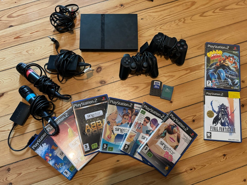 Playstation 2 med Singstar og spil