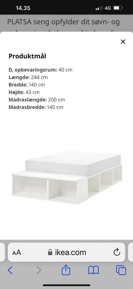 Sengeramme, Ikea Platsa , b: 140 l: