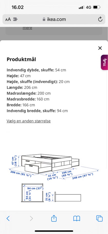 Dobbeltseng, Ikea, b: 160 l: 200