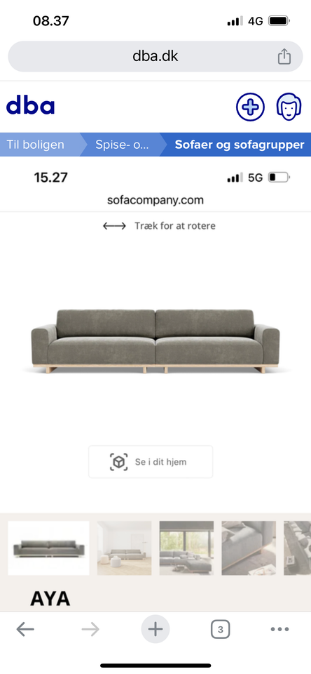 Sofa, fløjl, 4 pers.