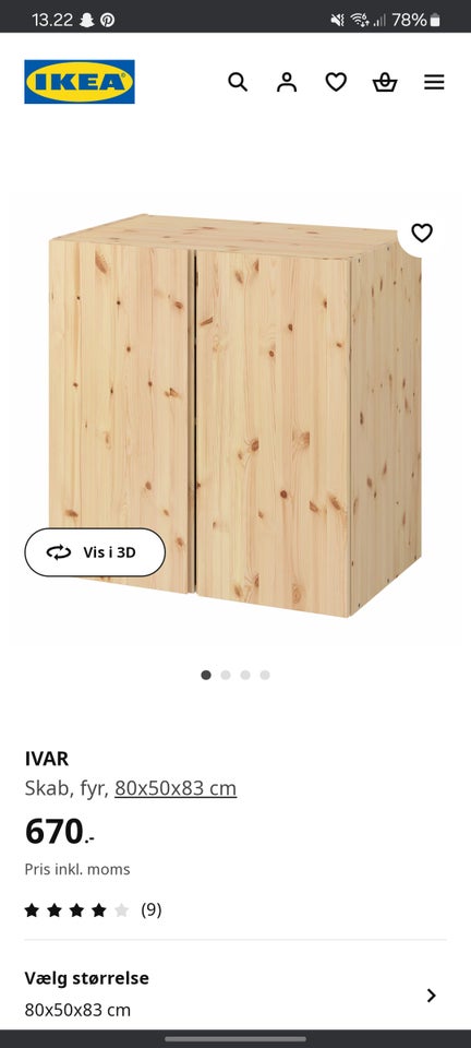 Andet skab Ikea Ivar b: 80 d: 50 h: