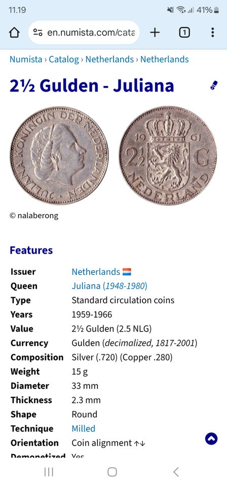 Vesteuropa, mønter, 2,5 Gulden