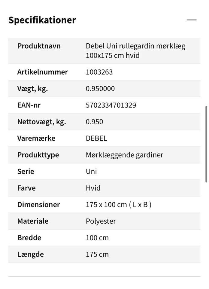 Rullegardin b: 100 h: 175