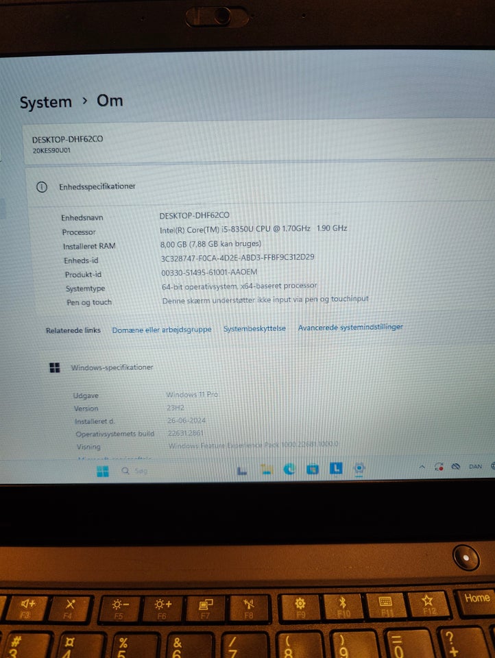 Lenovo X280, 3.60 GHz, 8 GB ram