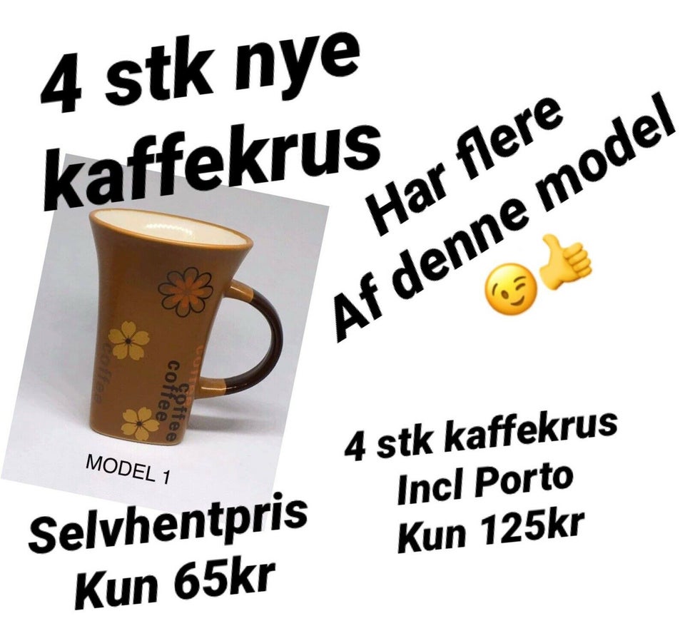 Porcelæn 4 stk fede kaffekrus NYE