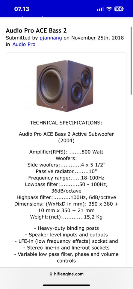 Subwoofer, Audio Pro, Ace bass 2