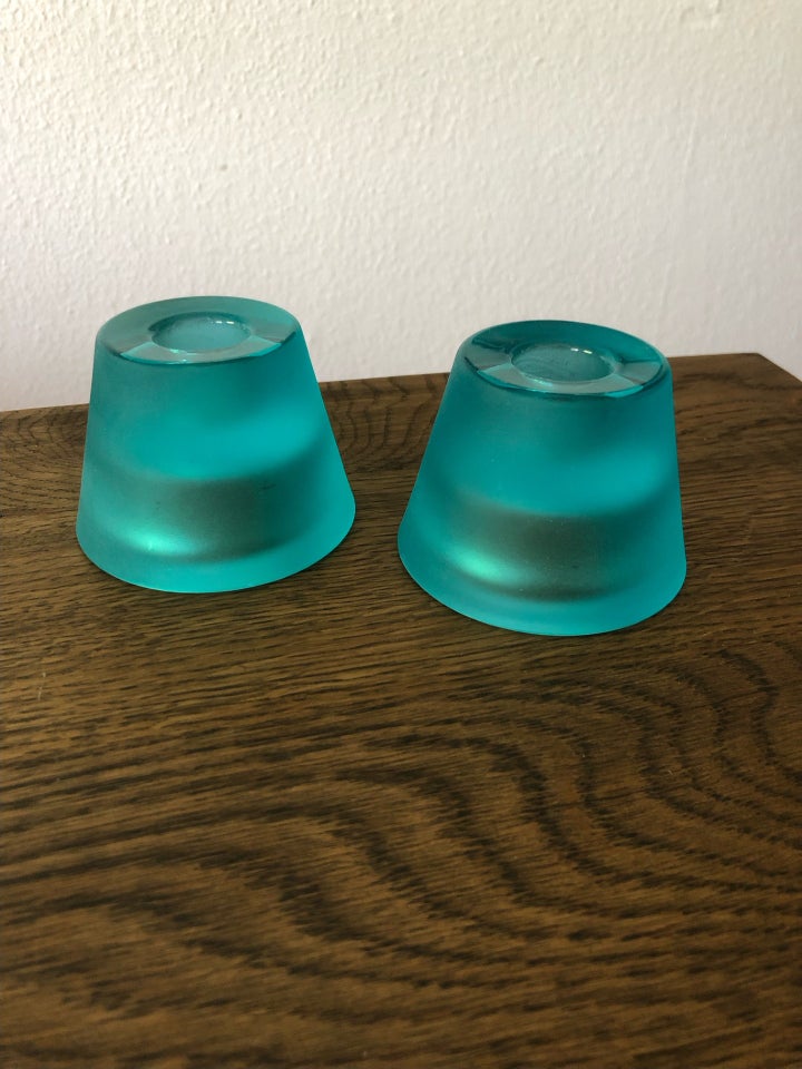 2 lysestager i turkis glas til både