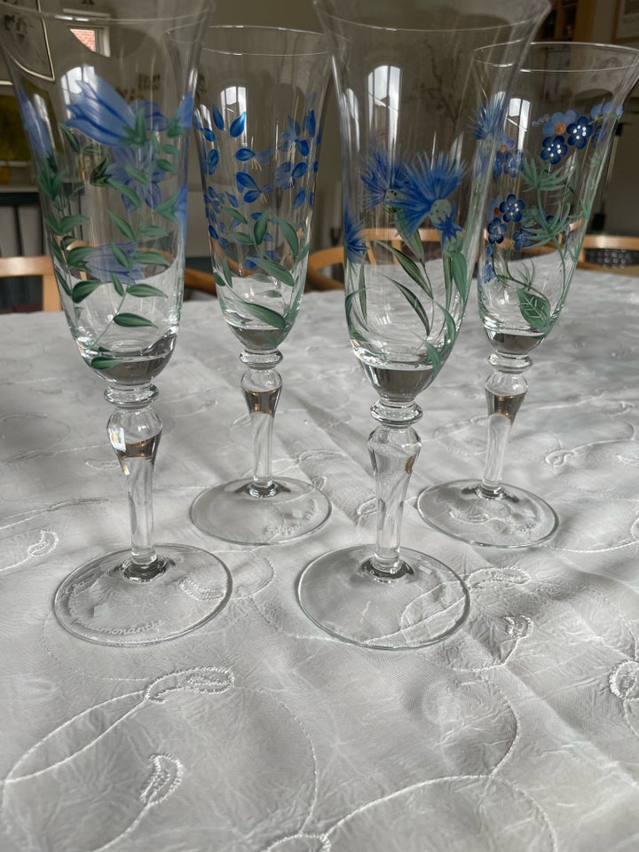 Glas Champagneglas blå blomster