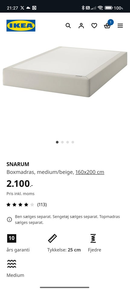 Boxmadras, Ikea snarum, b: 160 l: