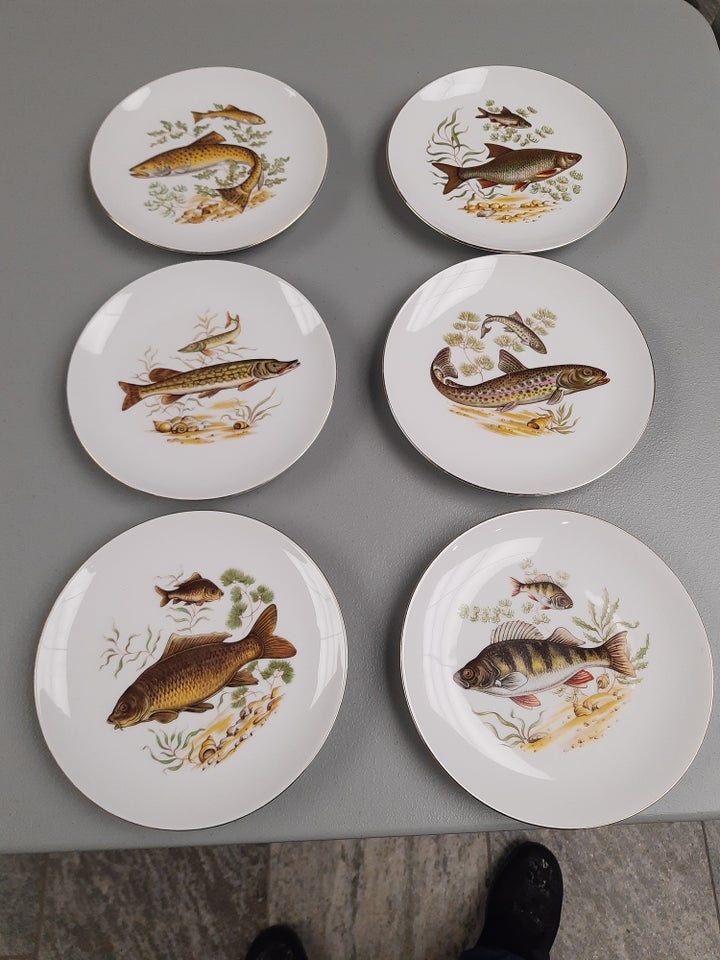 Porcelæn, 6 fisketallerkner, Tysk