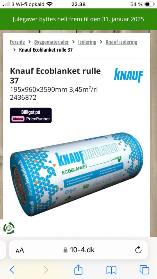 Isolering knauf 195 mm 4 ruller