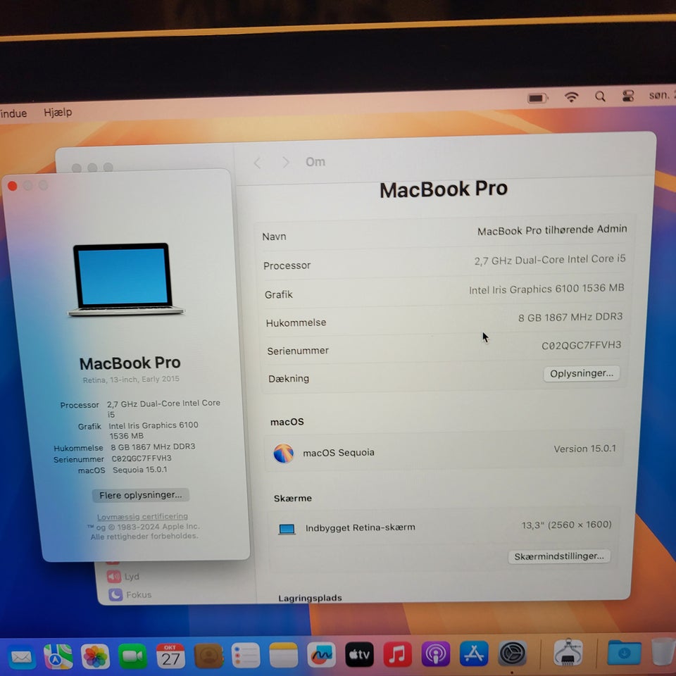 MacBook Pro, 2015, 2.7 GHz