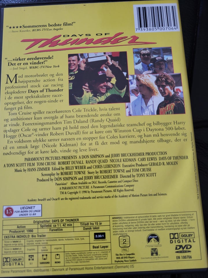 Days of thunder, DVD, andet