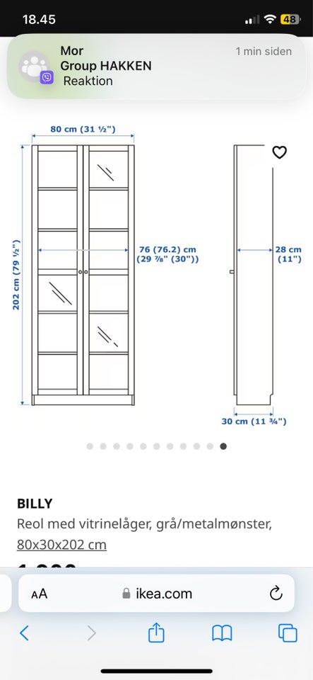 Vitrineskab, IKEA Billy, b: 80 d: 30