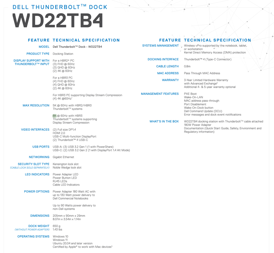 Dockingstation Dell WD22TB4