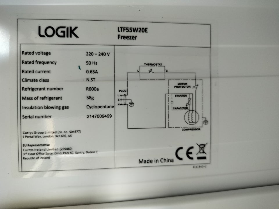 Fryseskab andet mærke 165 liter