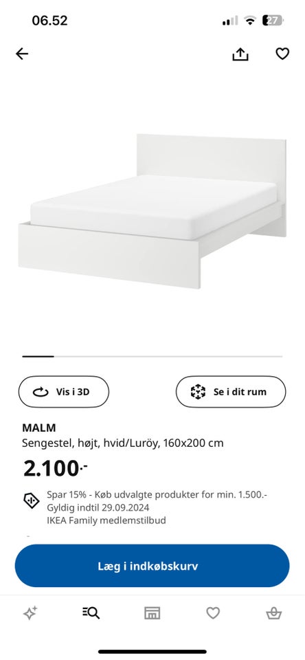 Sengeramme Ikea  b: 160 l: 200