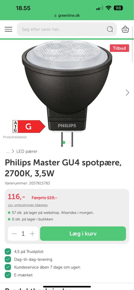 Pære Philips 6 stk nye