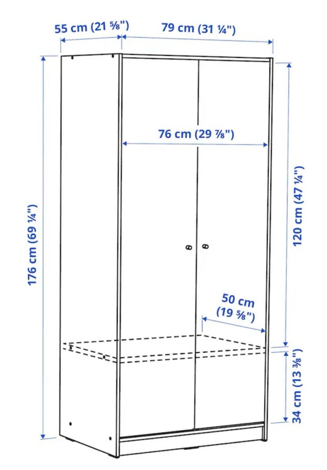 Garderobeskab, b: 79 d: 55 h: 176