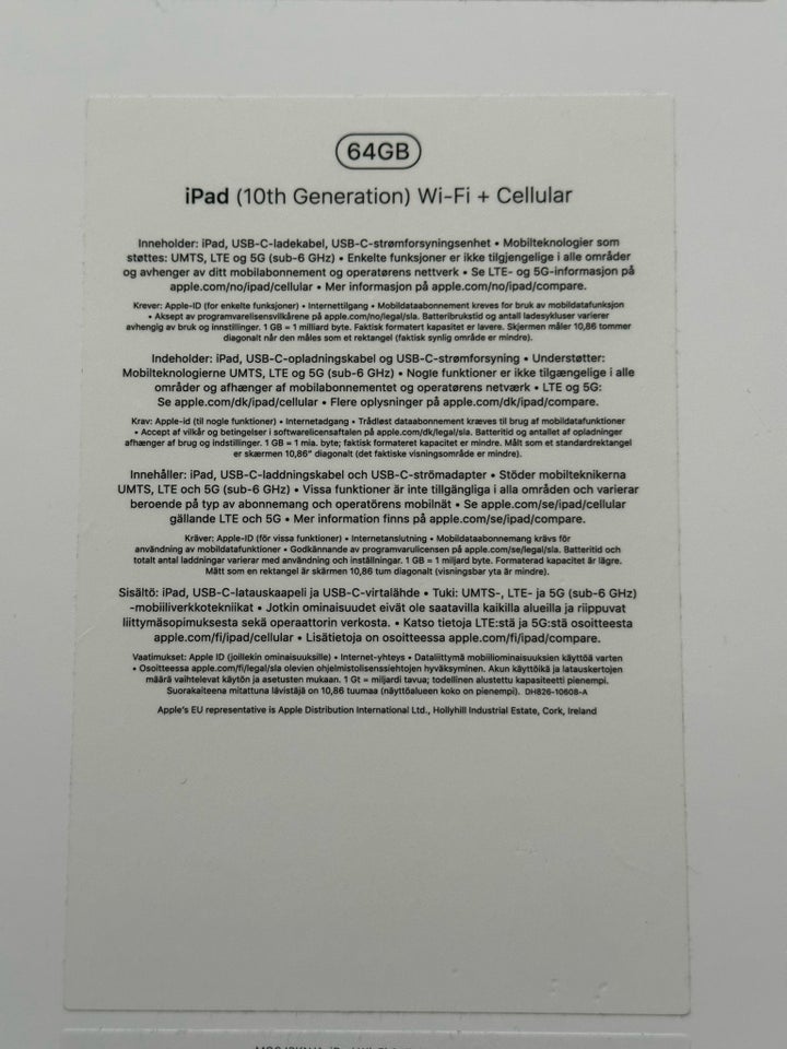 iPad 10, 64 GB, hvid