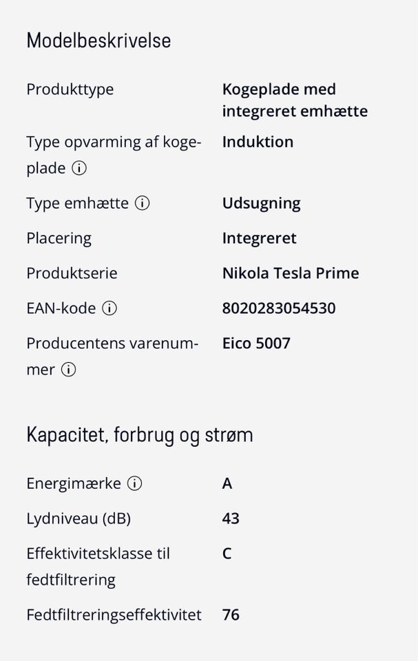 Emhætte, EICO EICO5007, b: 83 d: 51