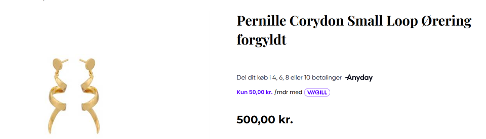 Øreringe, forgyldt, Pernille