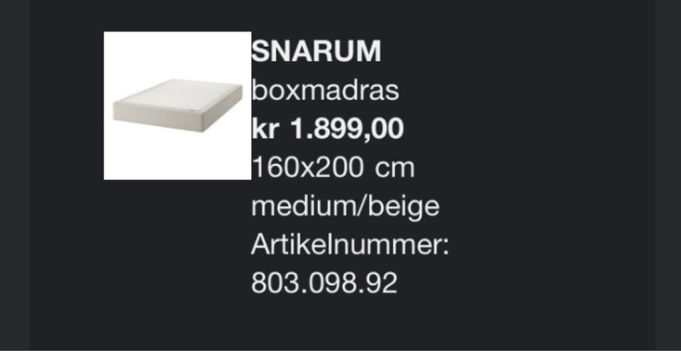 Boxmadras Ikea b: 160 l: 200